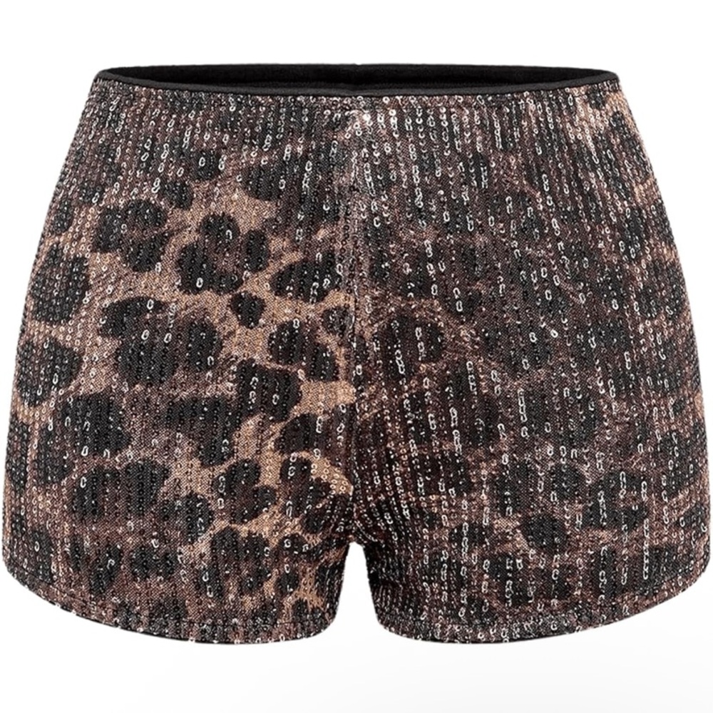 NWT No Label Size L Brown Contrast Sequin Track Low Rise Y2k Mini Shorts